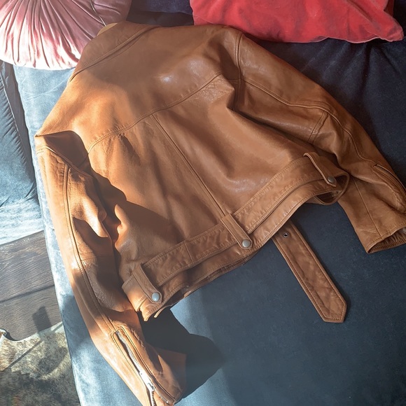 GAP - Cognac Biker Leather Jacket - Picture 5 of 8